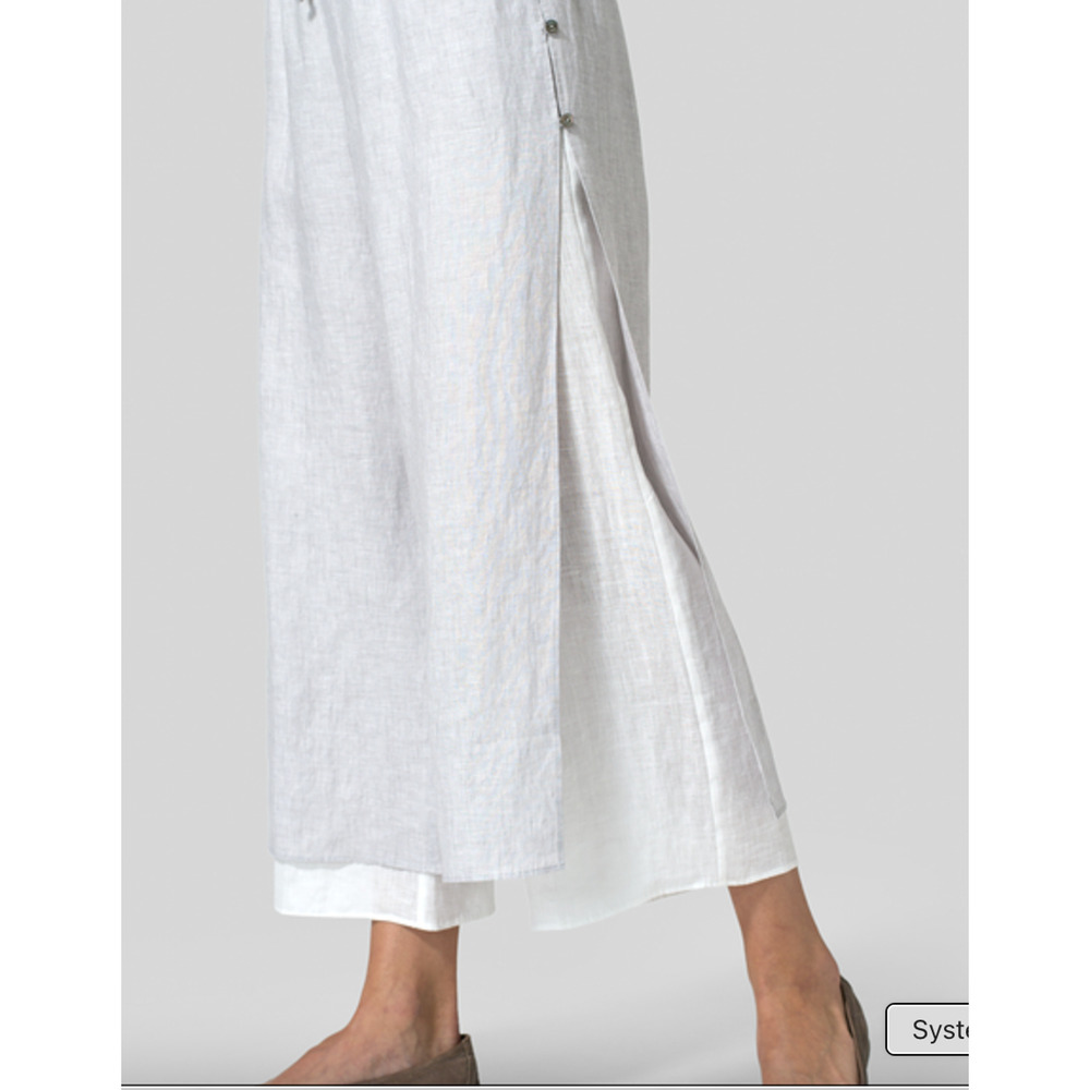 VIVID 100% Linen Double Layer Statement Cropped pant sea shell button Size-L - Picture 12 of 13